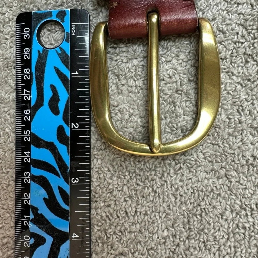Lauren Ralph Lauren Burgundy Brown Leather Belt Gold Buckle LRL 412076331-213